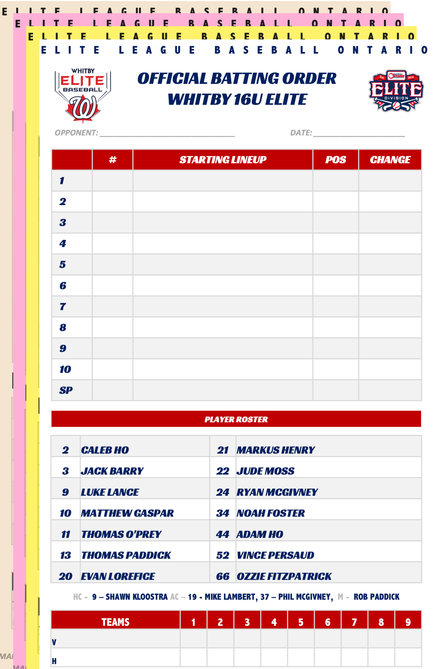 LINEUP CARDS